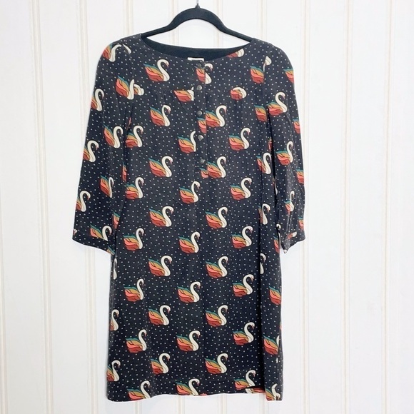Fossil Swan Print Silk Shift Dress Black XS -186 - Picture 4 of 12